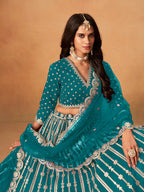 Monjolika Fashion Embroidered Teal Blue Art Silk Designer Long Lehenga Choli - Distacart