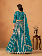 Monjolika Fashion Embroidered Teal Blue Art Silk Designer Long Lehenga Choli - Distacart