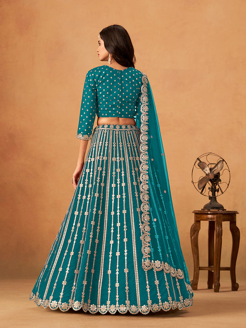 Monjolika Fashion Embroidered Teal Blue Art Silk Designer Long Lehenga Choli - Distacart