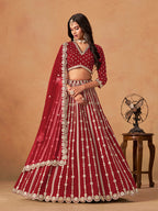 Monjolika Fashion Embroidered Red Art Silk Designer Long Lehenga Choli