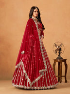 Monjolika Fashion Embroidered Red Art Silk Designer Long Lehenga Choli