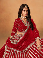 Monjolika Fashion Embroidered Red Art Silk Designer Long Lehenga Choli