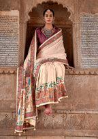 Monjolika Fashion Cream Printed Silk Contemporary Saree - Distacart