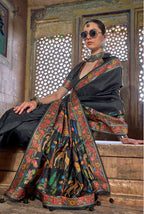 Monjolika Fashion Black Printed Silk Contemporary Saree - Distacart