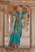 Monjolika Fashion Turquoise Printed Silk Contemporary Saree - Distacart