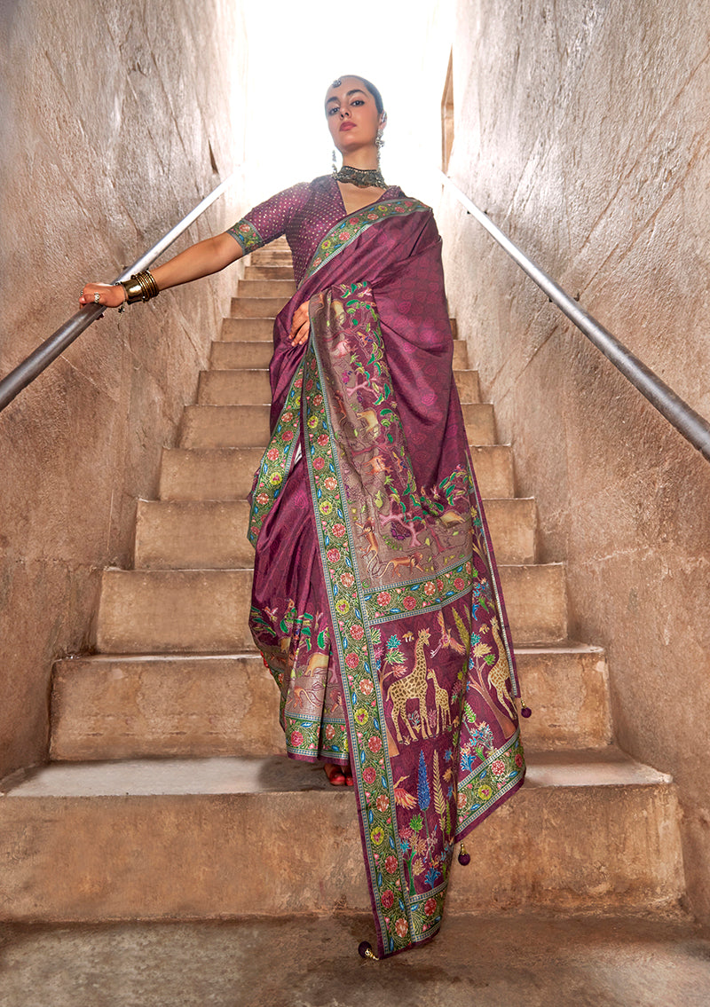 Monjolika Fashion Purple Printed Silk Contemporary Saree - Distacart