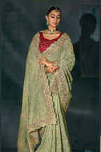 Monjolika Fashion Sea Green With Lakhanvi And Zarkan Work Banarasi Silk Blend Saree - Distacart