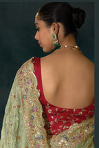 Monjolika Fashion Sea Green With Lakhanvi And Zarkan Work Banarasi Silk Blend Saree - Distacart