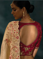 Monjolika Fashion Beige Color Silk Blend Cutdana Moti And Mirror Heavy Work Saree - Distacart