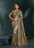 Monjolika Fashion Grey Color Cutdana Moti And Mirror Heavy Work Silk Blend Saree - Distacart