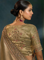 Monjolika Fashion Grey Color Cutdana Moti And Mirror Heavy Work Silk Blend Saree - Distacart