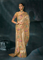 Monjolika Fashion Cream Color Silk Blend Cutdana Moti And Mirror Heavy Work Beautiful Border Saree - Distacart