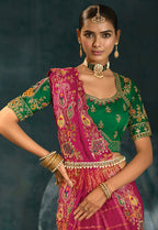 Monjolika Fashion Rani Pink Color Gajji Silk Cutdana Moti Mirror Work Beautiful Border Saree - Distacart