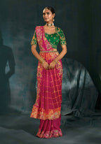 Monjolika Fashion Rani Pink Color Gajji Silk Cutdana Moti Mirror Work Beautiful Border Saree - Distacart