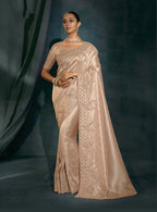 Monjolika Fashion Light Peach Silk With Thread, Moti Zarkan Work Beautiful Border Saree - Distacart