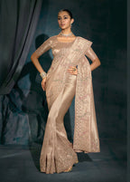 Monjolika Fashion Light Peach Silk With Thread, Moti Zarkan Work Beautiful Border Saree - Distacart