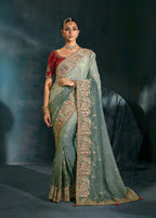 Monjolika Fashion Grey Crepe With Cutdana Moti Zarkan Work Beautiful Border Saree - Distacart