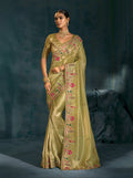 Monjolika Fashion Olive Green Color Silk Blend With Cutdana Moti Zarkan Heavy Work Beautiful Border Saree - Distacart