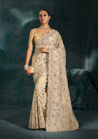 Monjolika Fashion Sky Blue With Cutdana Moti & Mirror Work Color Silk Blend Beautiful Border Saree - Distacart