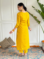 The52 Mustard Embroidered Chanderi Fabric Straight Kurta, Pant and Dupatta Set - Distacart
