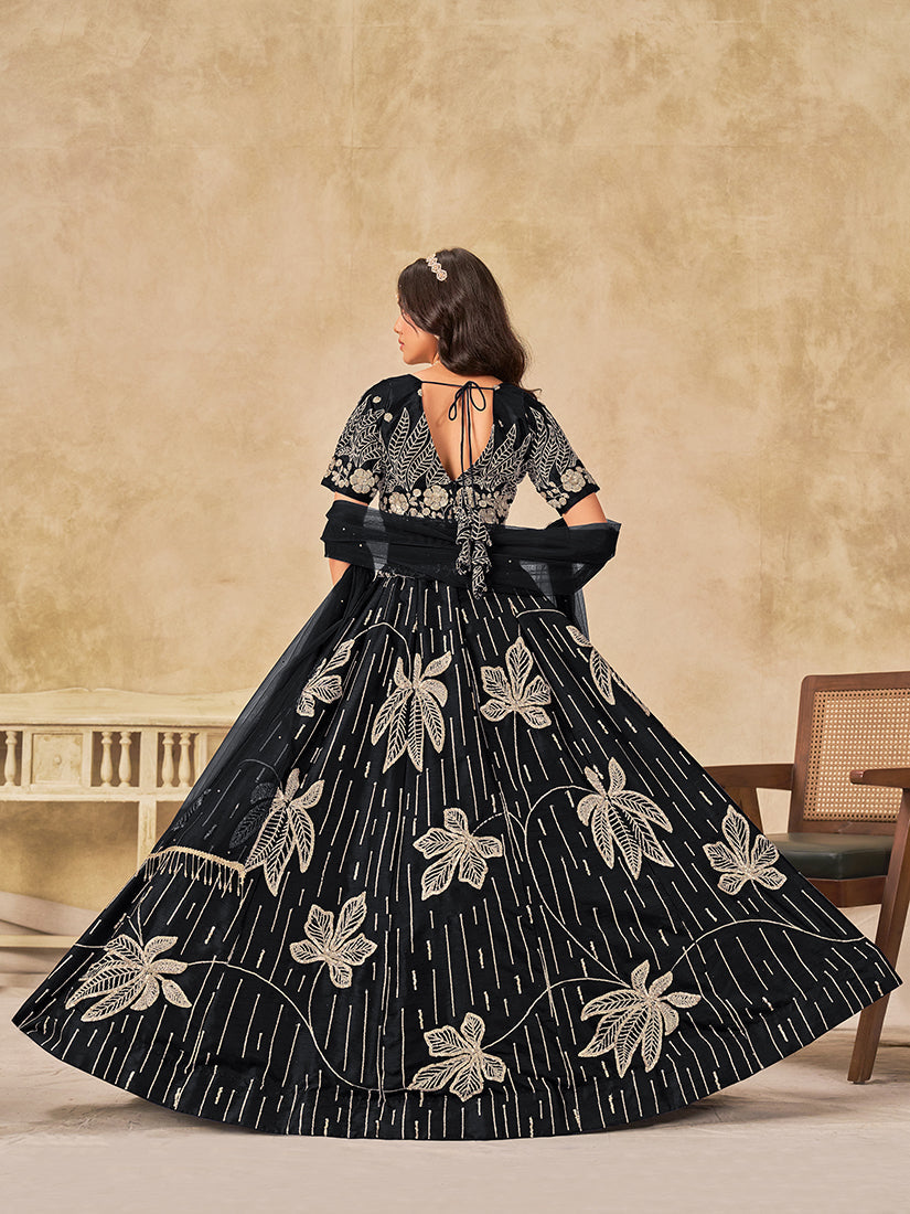 Monjolika Fashion Black Embroidered Art Silk Reception Trendy Lehenga Choli - Distacart