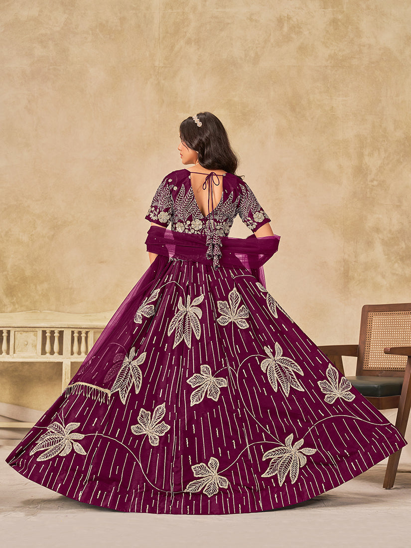 Monjolika Fashion Wine Embroidered Art Silk Reception Trendy Lehenga Choli - Distacart
