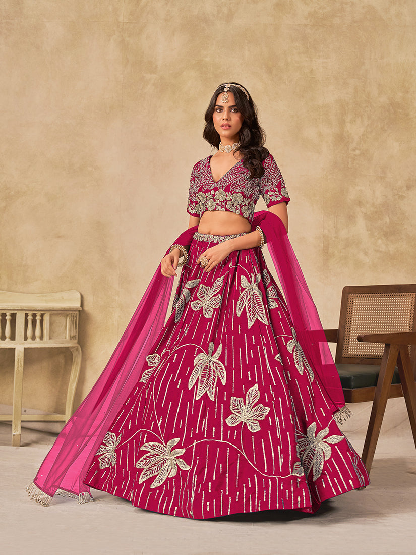 Monjolika Fashion Hot Pink Embroidered Art Silk Reception Trendy Lehenga Choli - Distacart