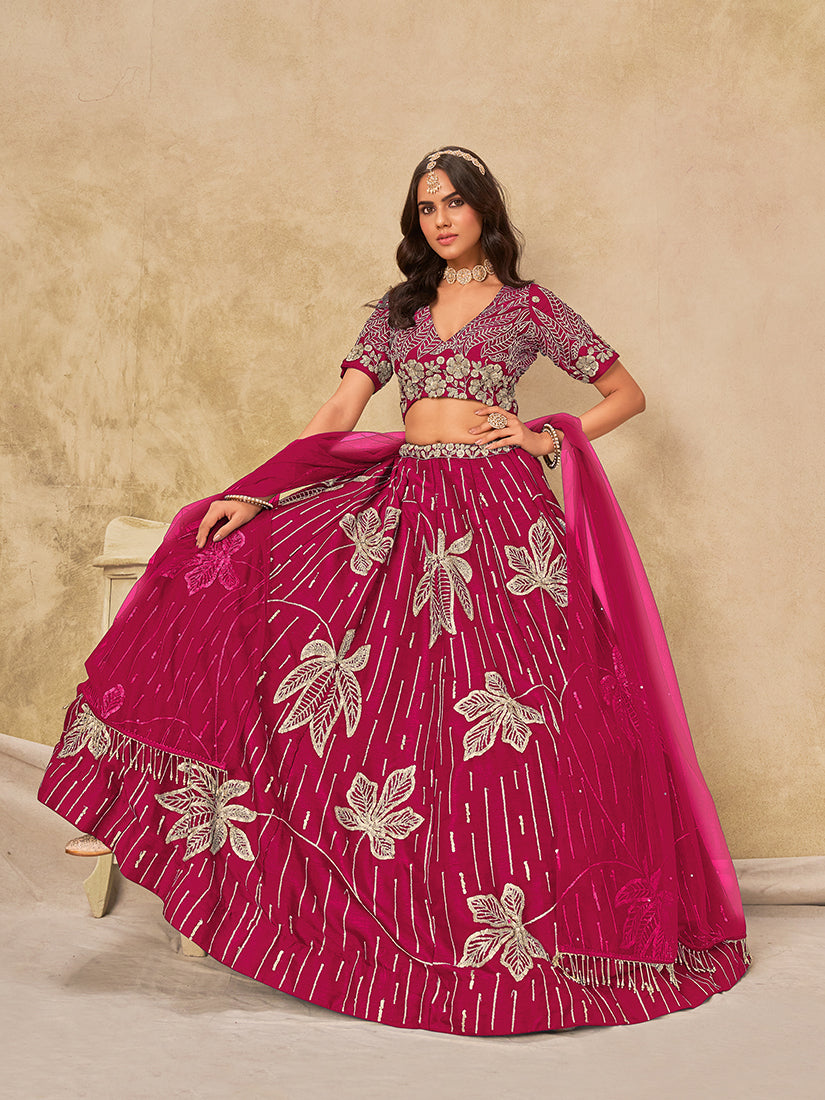 Monjolika Fashion Hot Pink Embroidered Art Silk Reception Trendy Lehenga Choli - Distacart