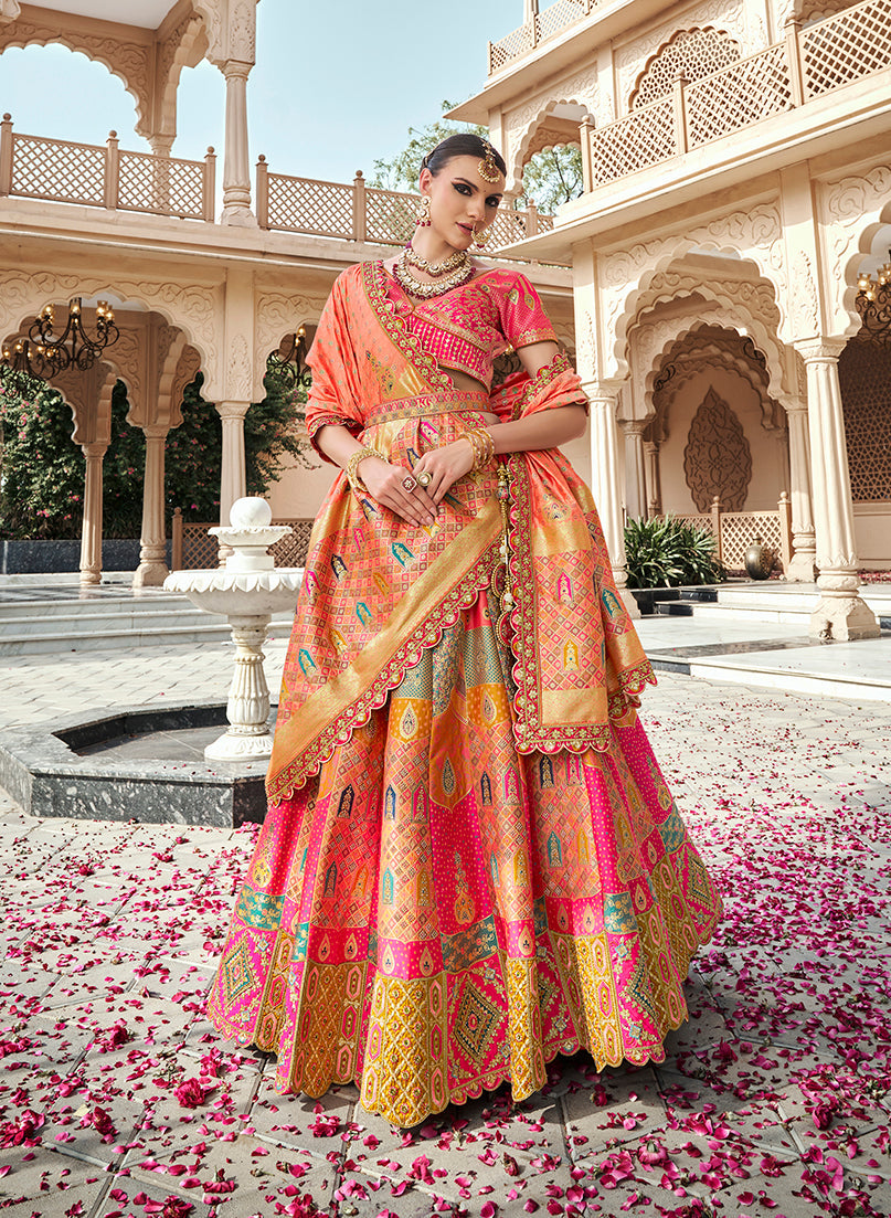 Monjolika Fashion Rani Pink Premium Banarasi Silk With Zarkan & Cutwork Wedding Wear Lehenga - Distacart