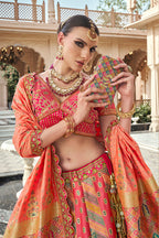 Monjolika Fashion Rani Pink Premium Banarasi Silk With Zarkan & Cutwork Wedding Wear Lehenga - Distacart