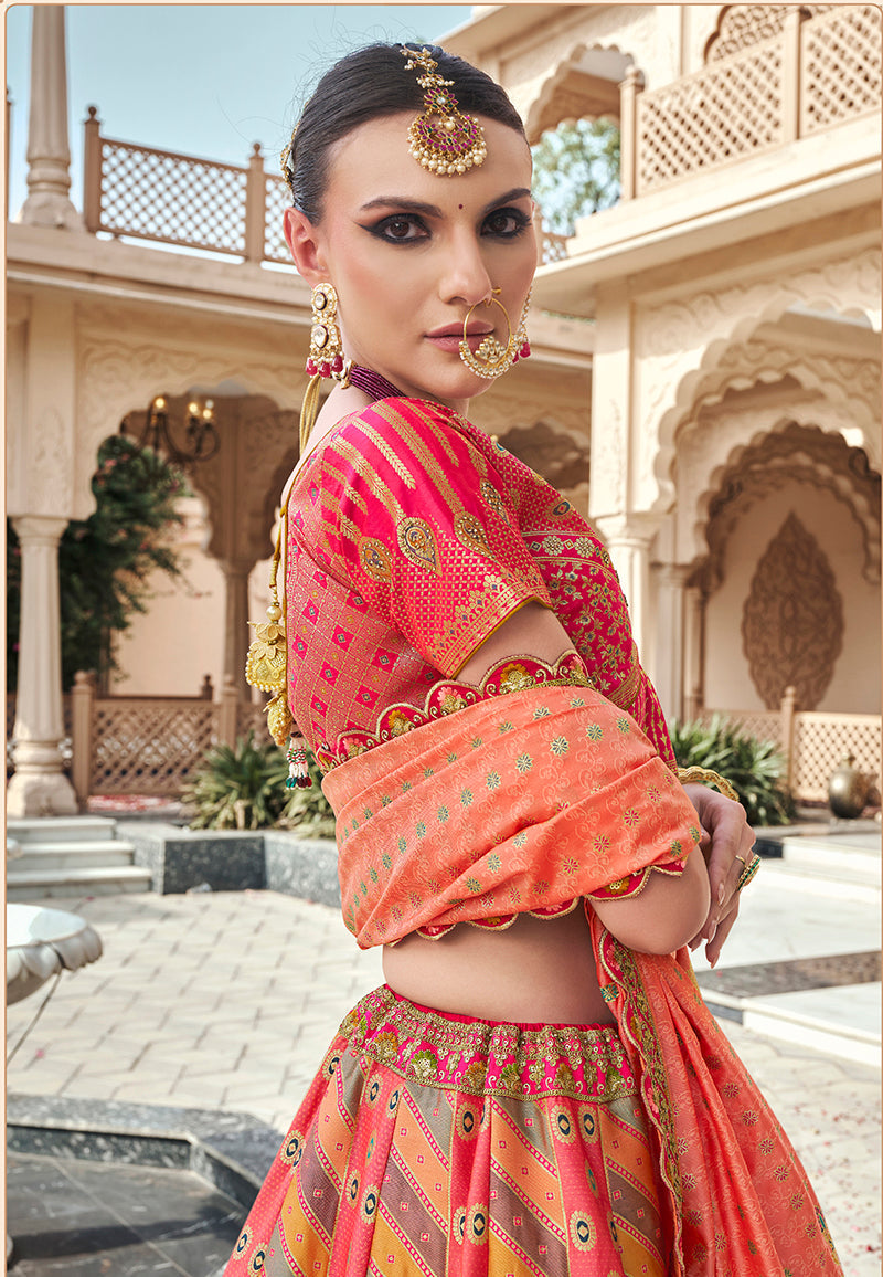 Monjolika Fashion Rani Pink Premium Banarasi Silk With Zarkan & Cutwork Wedding Wear Lehenga - Distacart