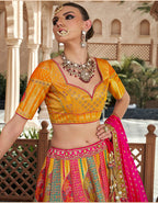 Monjolika Fashion Multicolor Premium Banarasi Silk With Zarkan & Cutwork Wedding Wear Lehenga