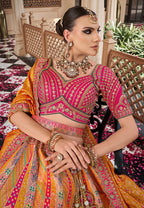 Monjolika Fashion Mustard Multicolor Premium Banarasi Silk With Zarkan & Cutwork Wedding Wear Lehenga - Distacart