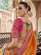 Monjolika Fashion Mustard Multicolor Premium Banarasi Silk With Zarkan & Cutwork Wedding Wear Lehenga - Distacart