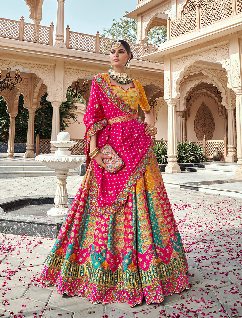 Monjolika Fashion Multicolor Premium Banarasi Silk With Zarkan & Cutwork Wedding Wear Lehenga - Distacart