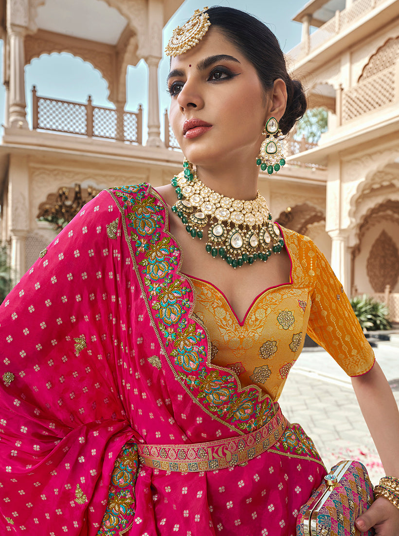Monjolika Fashion Multicolor Premium Banarasi Silk With Zarkan & Cutwork Wedding Wear Lehenga - Distacart