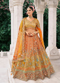 Monjolika Fashion Rust Orange And Mustard Yellow Silk Bridal With Embroidery And Sequins Work Lehenga - Distacart