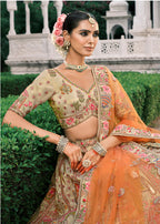 Monjolika Fashion Cream Silk Bridal With Sequins And Moti Work Lehenga