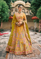 Monjolika Fashion Mustard Silk Bridal With Sequins And Moti Work Lehenga - Distacart