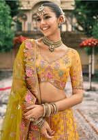 Monjolika Fashion Mustard Silk Bridal With Sequins And Moti Work Lehenga - Distacart
