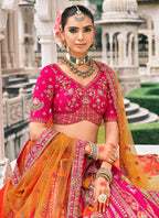 Monjolika Fashion Rani Pink Silk Bridal With Sequins Embroidery And Stone Work Lehenga - Distacart
