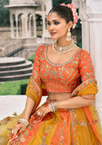 Monjolika Fashion Yellow And Orange Silk Bridal With Sequins Embroidery And Stone Work Lehenga - Distacart