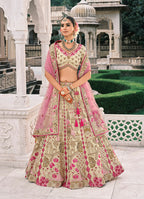 Monjolika Fashion Cream Silk Bridal With Sequins Embroidery And Stone Work Lehenga - Distacart