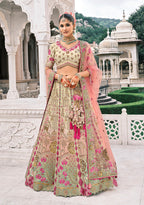 Monjolika Fashion Cream Silk Bridal With Zari Embroidery And Stone Work Lehenga - Distacart