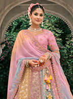 Monjolika Fashion Multicolor Silk Bridal With Thread Embroidery And Stone Work Lehenga - Distacart
