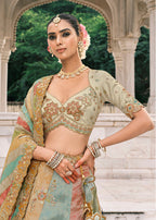Monjolika Fashion Multicolor Silk Bridal With Thread Embroidery And Sequins Work Lehenga - Distacart