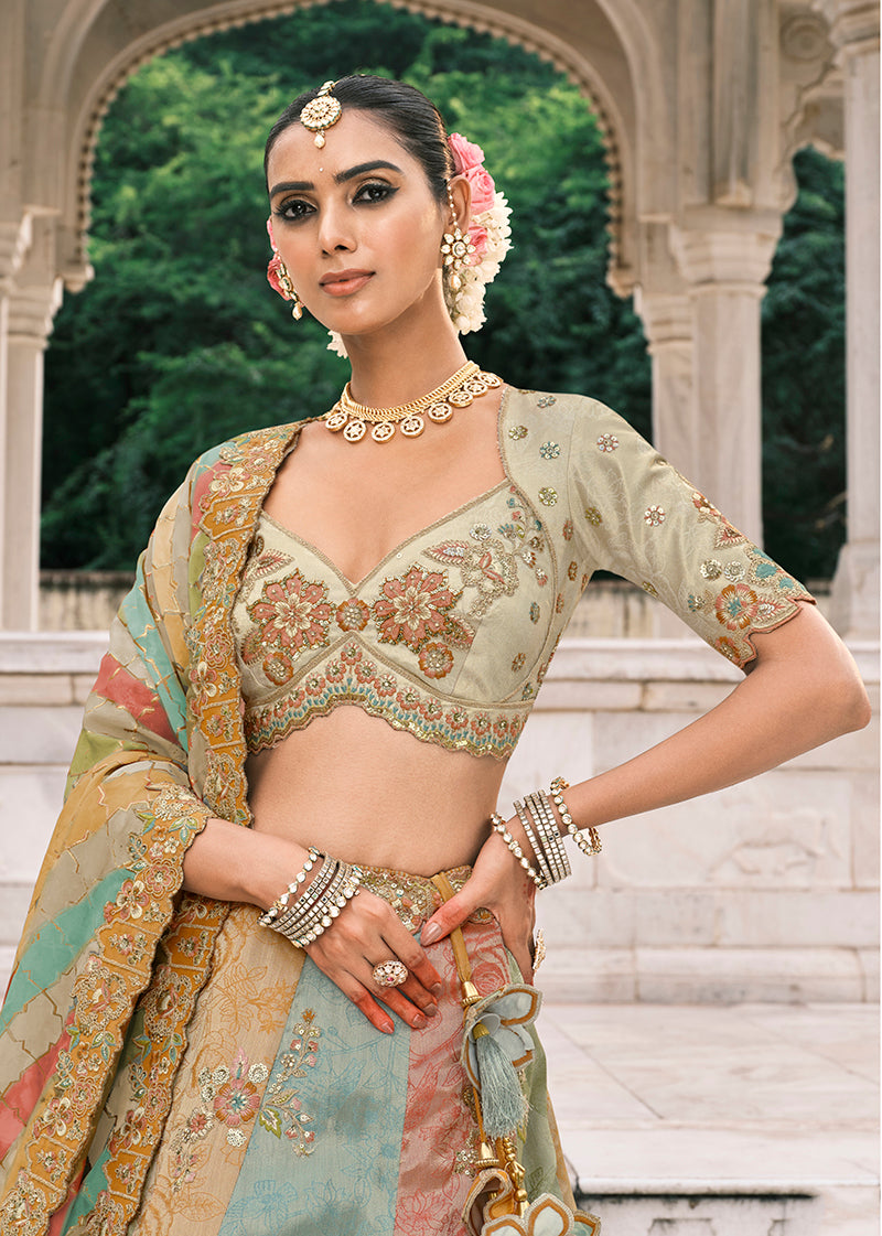 Monjolika Fashion Multicolor Silk Bridal With Thread Embroidery And Sequins Work Lehenga - Distacart