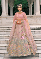 Monjolika Fashion Dusty Pink And Grey Silk Bridal With Thread And Moti Work Lehenga - Distacart