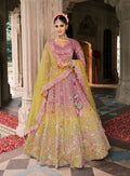 Monjolika Fashion Onion Pink And Green Silk Bridal With Mirror And Resham Embroidery Lehenga - Distacart