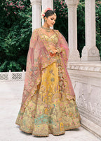 Monjolika Fashion Yellow Silk Bridal With Thread Embroidery And Stone Work Lehenga - Distacart